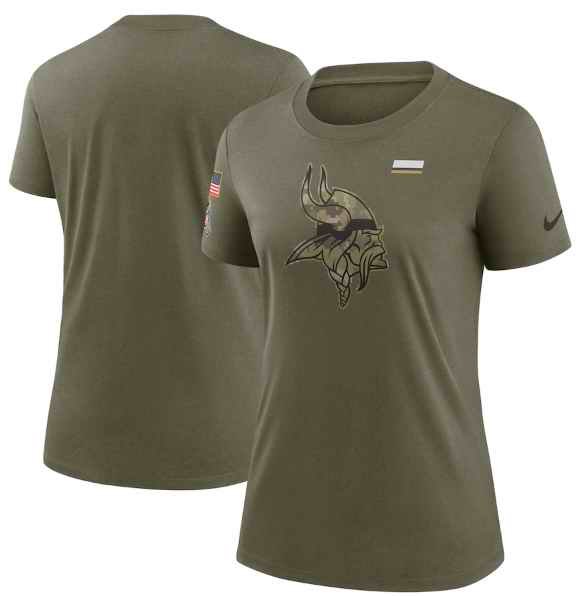 Women's Minnesota Vikings Olive 2021 Salute To Service T-Shirt (Run Small)