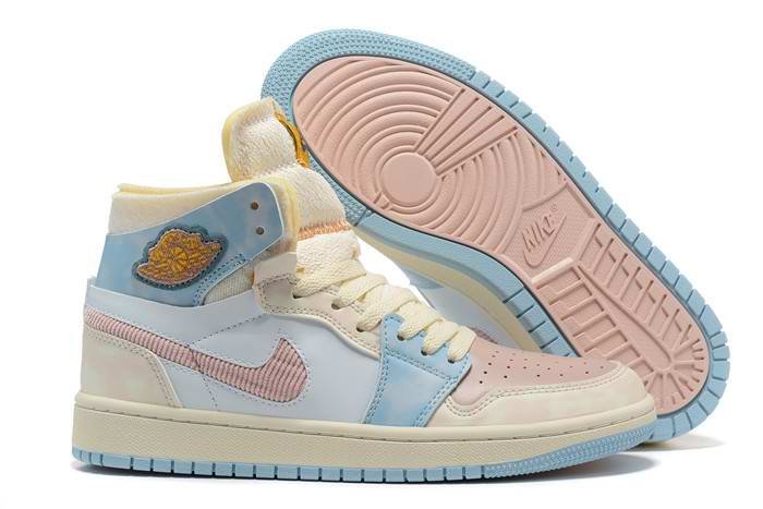 Women's Running Weapon Air Jordan 1 Pink/Blue/White Shoes 0240