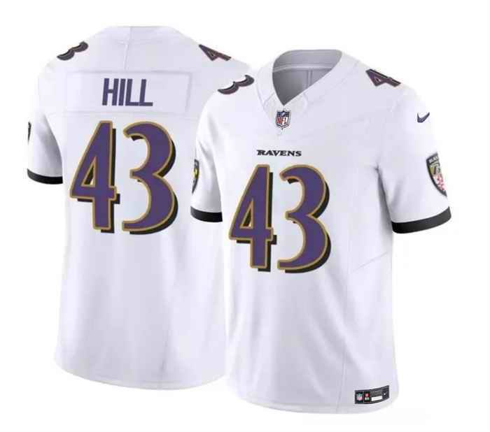 Men's Baltimore Ravens #43 Justice Hill White 2023 F.U.S.E. Vapor Limited Football Jersey