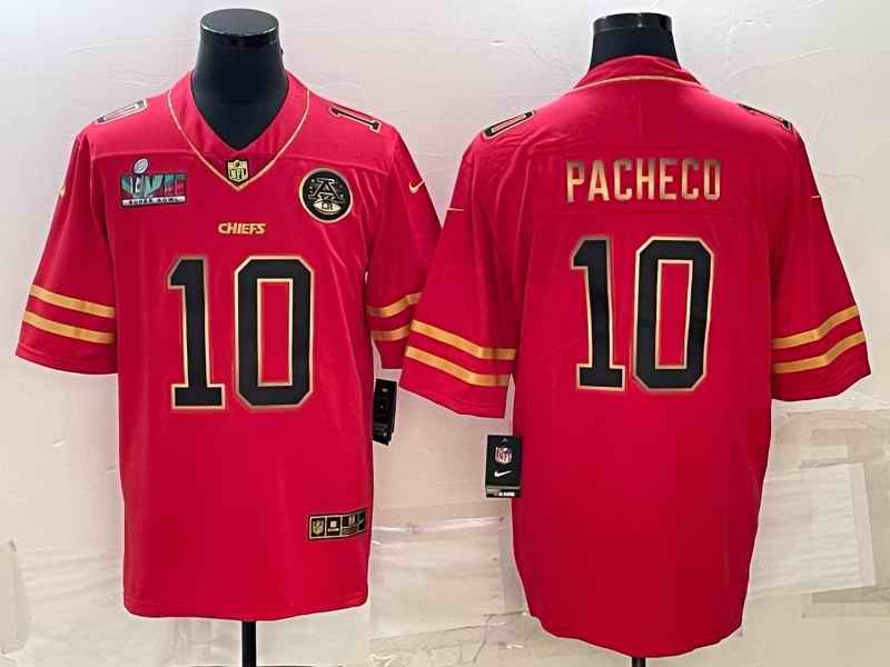 Men's Kansas City Chiefs #10 Isiah Pacheco Red Gold Super Bowl LVII Patch Vapor Untouchable Limited Stitched Jersey