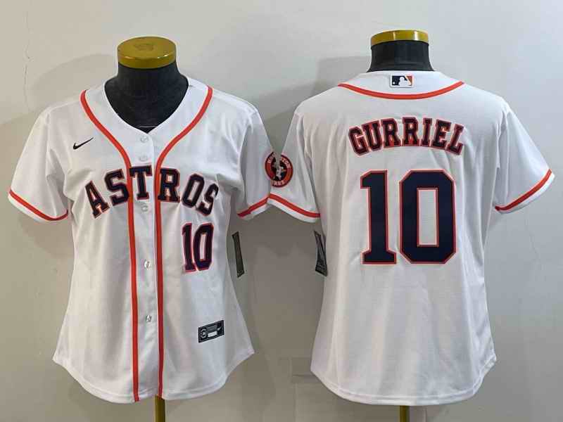 Women's Houston Astros #10 Yuli Gurriel White With Patch Cool Base Stitched Baseball Jersey(Run Small)