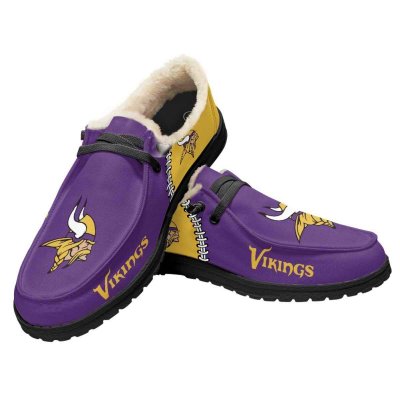 Women's Minnesota Vikings Loafers Lace Up Fuzzy Lined Shoes 002 (Pls check description for details)