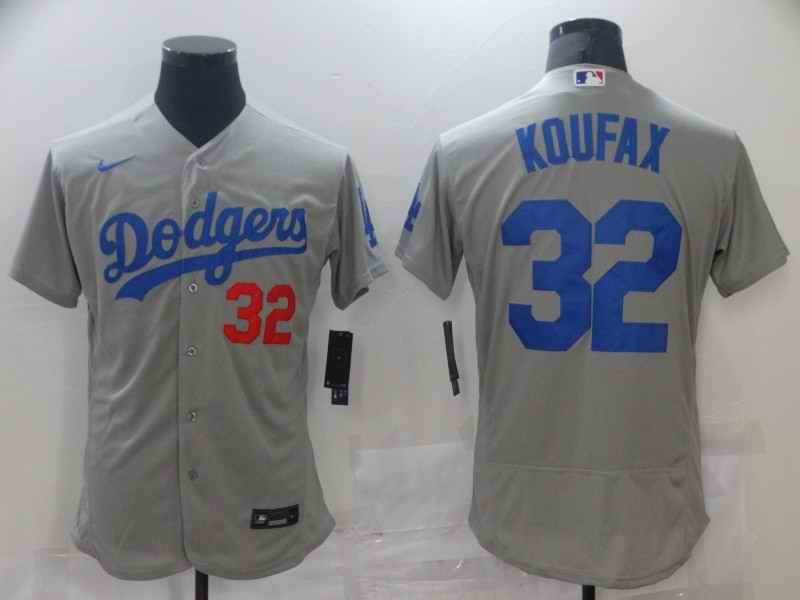 Men's Los Angeles Dodgers #32 Sandy Koufax Grey Flex Base Sttiched Jersey