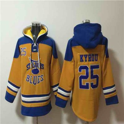 Men's St. Louis Blues #25 Jordan Kyrou Yellow Ageless Must-Have Lace-Up Pullover Hoodie