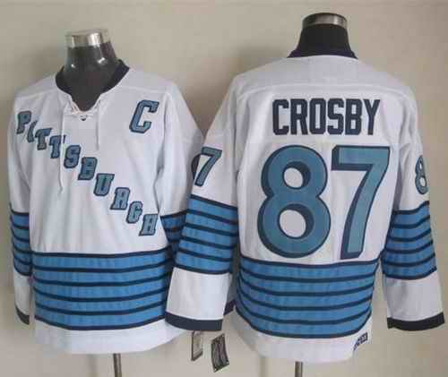 Penguins #87 Sidney Crosby White/Light Blue CCM Throwback Stitched NHL Jersey