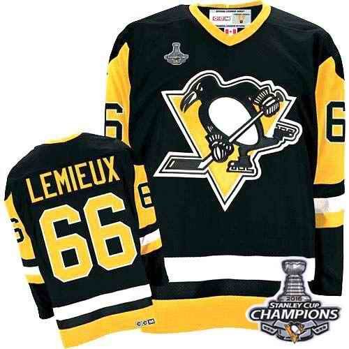 Penguins #66 Mario Lemieux Black CCM Throwback 2016 Stanley Cup Champions Stitched Youth NHL Jersey