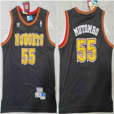 Men's Denver Nuggets #55 Dikembe Mutombo Black Throwback Stitched Jersey