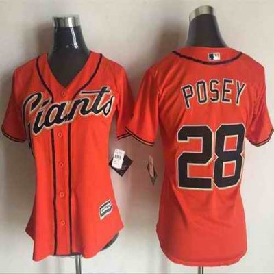 Giants #28 Buster Posey Orange Women's Alternate Stitched MLB Jersey