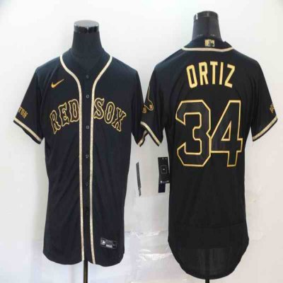 Men's Boston Red Sox #34 David Ortiz 2020 Black Golden Flex Base Stitched MLB Jersey