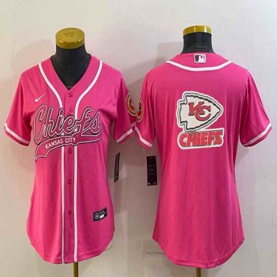 Women's Kansas City Chiefs Pink Team Big Logo With Patch Cool Base Stitched Baseball Jersey(Run Small)