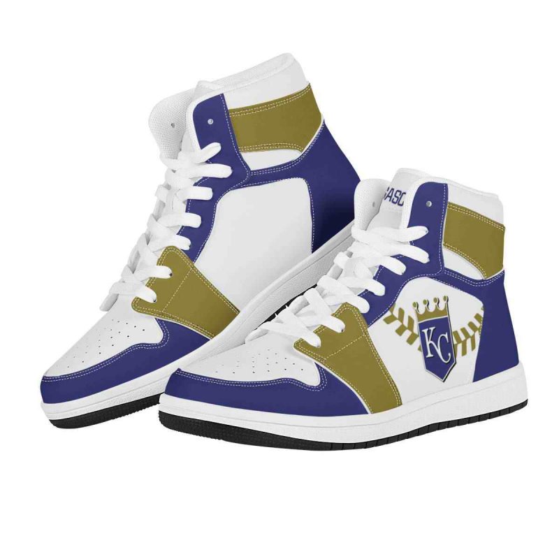 Women's Kansas City Royals High Top Leather AJ1 Sneakers 002