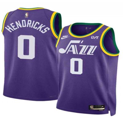 Men's Utah Jazz #0 Taylor Hendricks Purple 2023 Classic Edition Stitched Basketball Jersey