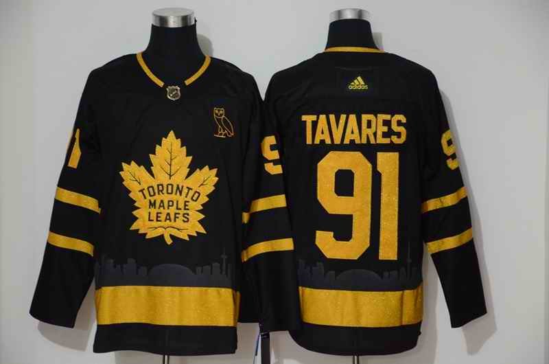 Men's Toronto Maple Leafs #91 John Tavares Black Golden City Edition Stitched NHL Jersey