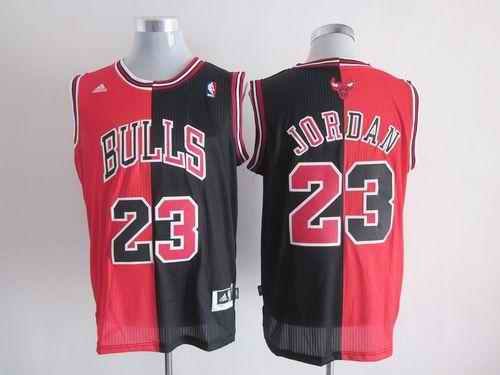 Bulls #23 Michael Jordan Black/Red Split Fashion Stitched NBA Jersey