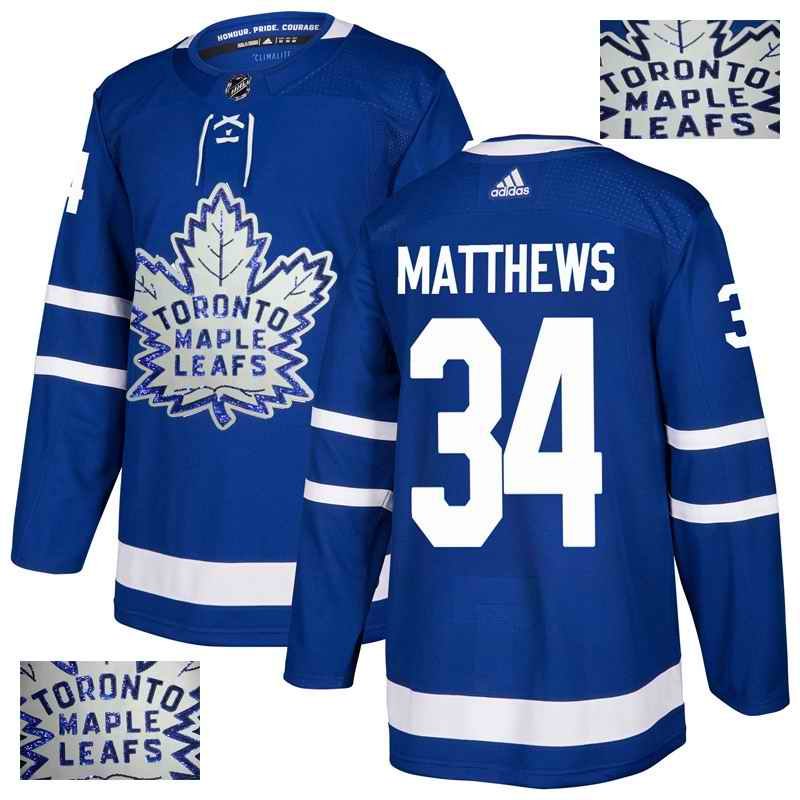 Men's Toronto Maple Leafs #34 Auston Matthews Blue Fashion Gold Stitched NHL Jersey