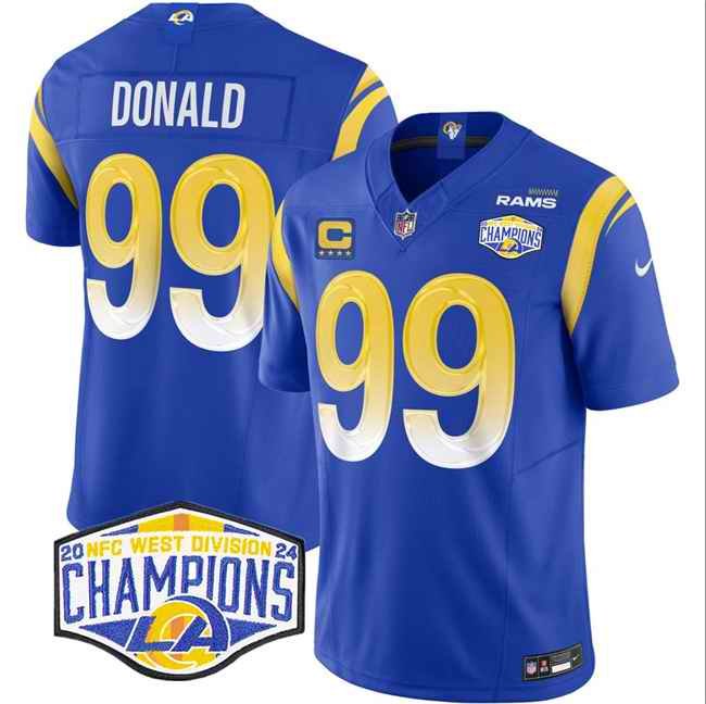 Men's Los Angeles Rams #99 Aaron Donald Blue 2024 NFC West Champions With 4-Star C Patch F.U.S.E. Vapor Untouchable Stitched Football Jersey