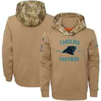 Youth Carolina Panthers Khaki 2019 Salute to Service Therma Pullover Hoodie