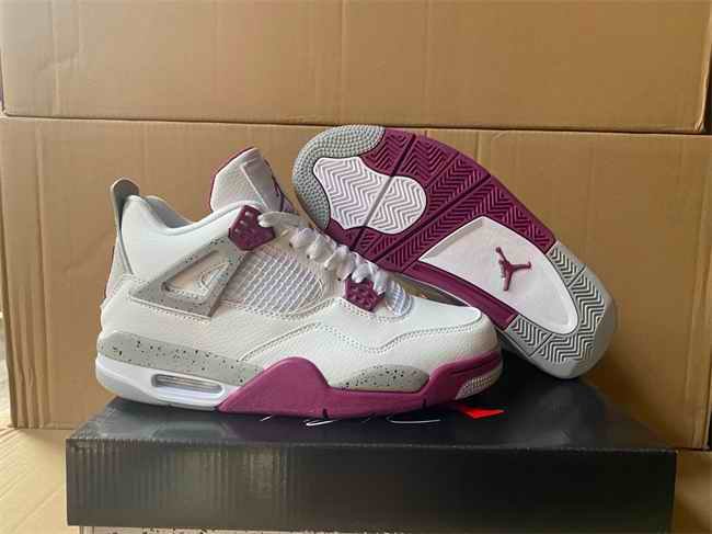 Women's Running weapon Air Jordan 4 White/Grey/Pink Shoes 092