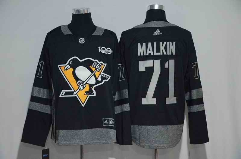 Pittsburgh Penguins #71 Evgeni Malkin Black Men's 1917-2017 100th  Anniversary   Stitched NHL Jersey