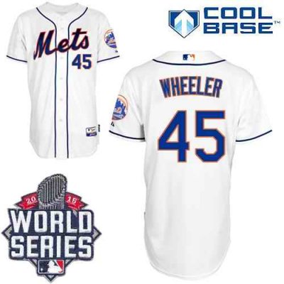 Mets #45 Zack Wheeler White Cool Base W/2015 World Series Patch Stitched MLB Jersey