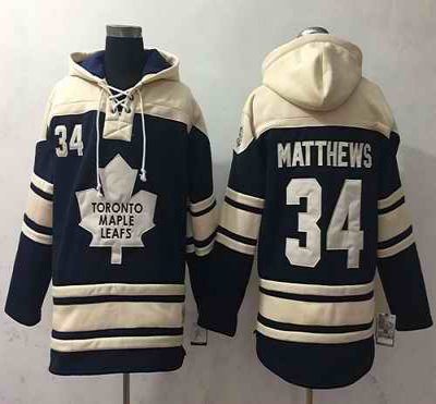 Maple Leafs #34 Auston Matthews Blue Sawyer Hooded Sweatshirt Stitched NHL Jersey