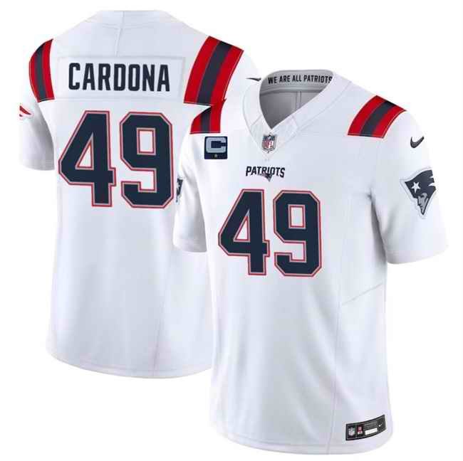 Men's New England Patriots #49 Joe Cardona White 2024 F.U.S.E. With 1-Star C Patch Vapor Limited Stitched Football Jersey