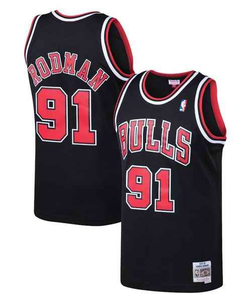 Men's Chicago Bulls #91 Dennis Rodman Black/Red 1997-98 Throwback Stitched Basketball Jersey