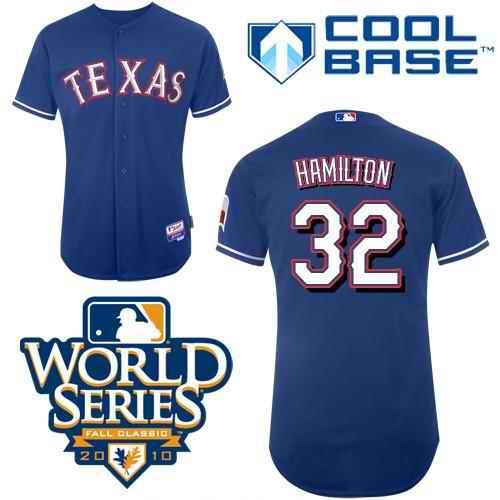 Rangers #32 Josh Hamilton Blue 2010 World Series Patch Stitched Youth MLB Jersey