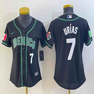 Women's Mexico Baseball #7 Julio Ur'as 2023 Black World Baseball Classic With Patch Stitched Jersey(Run Small)