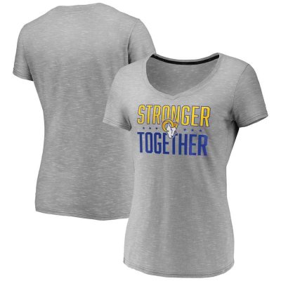 Women's Los Angeles Rams Gray Stronger Together Space Dye V-Neck T-Shirt(Run Small)