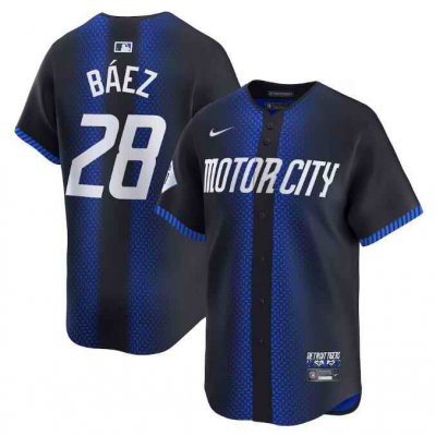 Men's Detroit Tigers #28 Javier B'ez 2024 Navy City Connect Cool Base Stitched Limited Jersey