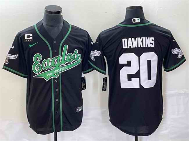 Men's Philadelphia Eagles #20 Brian Dawkins Black With 3-star  C Patch Cool Base Stitched Baseball Jersey