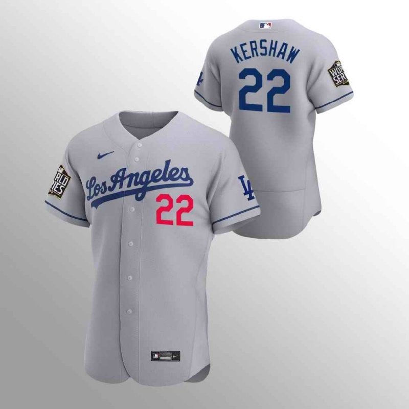 Men's Los Angeles Dodgers #22 Clayton Kershaw Grey 2020 World Series Bound stitched Jersey