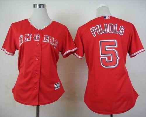 Angels #5 Albert Pujols Red Alternate Women's Stitched MLB Jersey