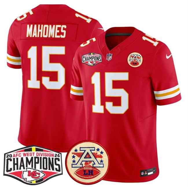 Men's Kansas City Chiefs #15 Patrick Mahomes Red F.U.S.E. 2024 AFC West Division Champions Vapor Limited Stitched Football Jersey