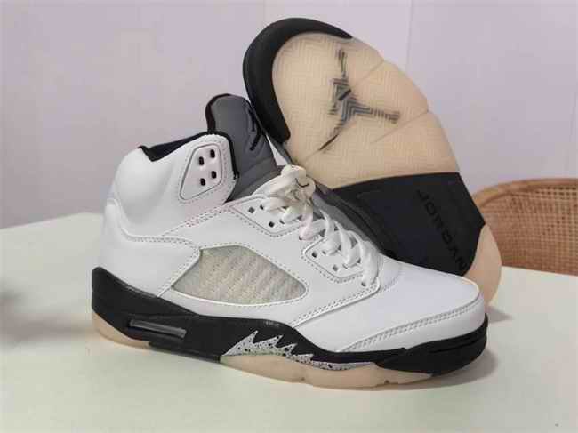 Men's Running Weapon Air Jordan 5 White/Black Shoes 085