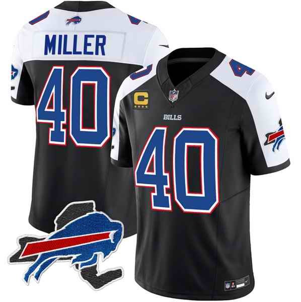 Men's Buffalo Bills #40 Von Miller Black/White 2023 F.U.S.E. New York Patch and 4-Star C Patch Vapor Untouchable Limited Stitched Football Jersey