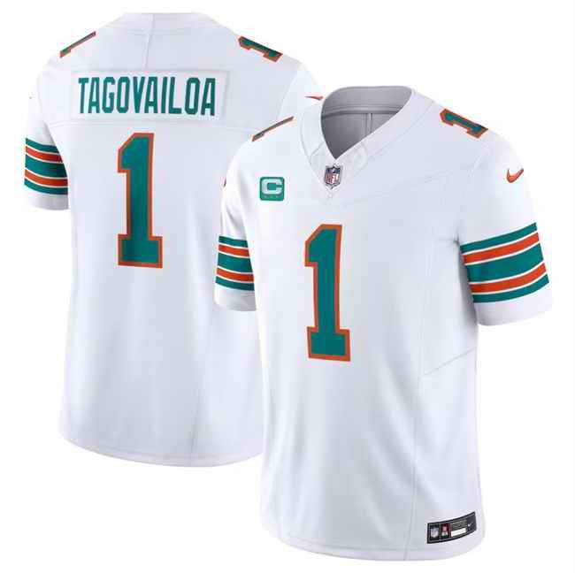 Men's Miami Dolphins #1 Tua Tagovailoa White 2024 F.U.S.E Alternate With 3-Star C Patch Vapor Limited Stitched Football Jersey