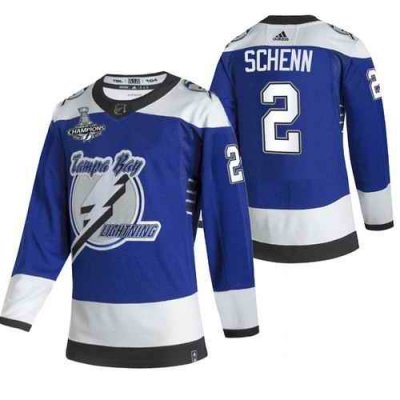 Men's Tampa Bay Lightning #2 Luke Schenn 2021 Blue Stanley Cup Champions Reverse Retro Stitched Jersey