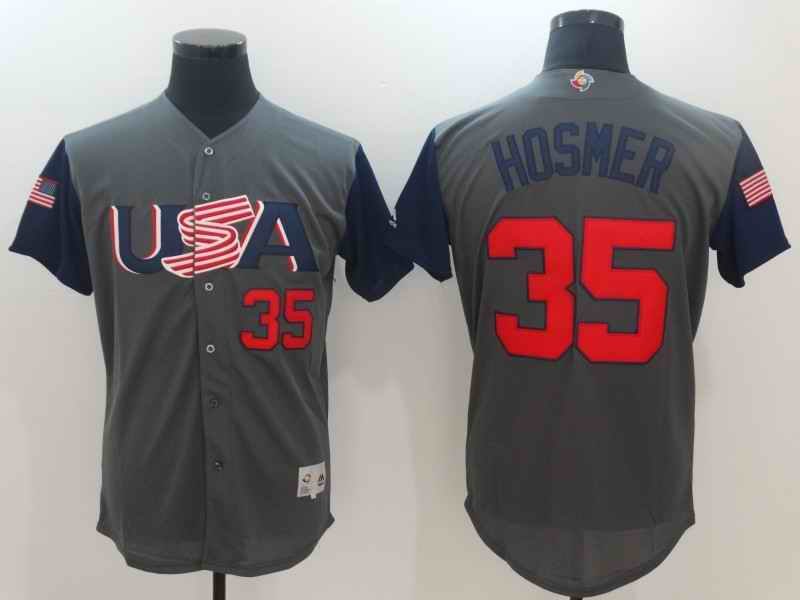 Men's USA Baseball #35 Eric Hosmer Gray 2017 World Baseball Classic Stitched WBC Jersey