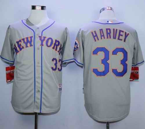 Mets #33 Matt Harvey Grey Road Cool Base Stitched MLB Jersey