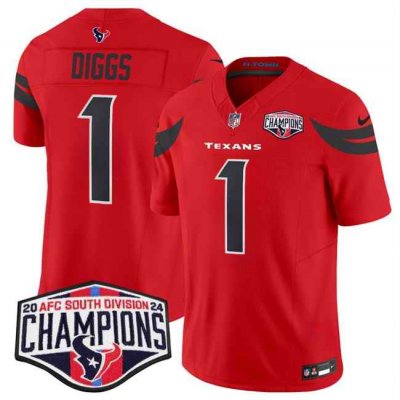 Men's Houston Texans #1 Stefon Diggs Red F.U.S.E. 2024 AFC South Division Champions Vapor Limited Stitched Football Jersey