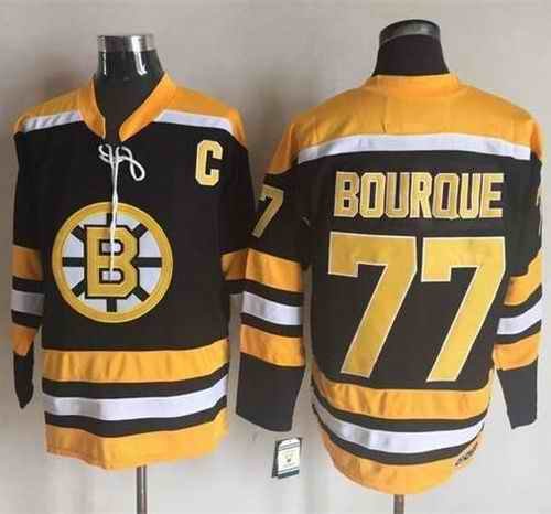 Bruins #77 Ray Bourque Black/Yellow CCM Throwback New Stitched NHL Jersey