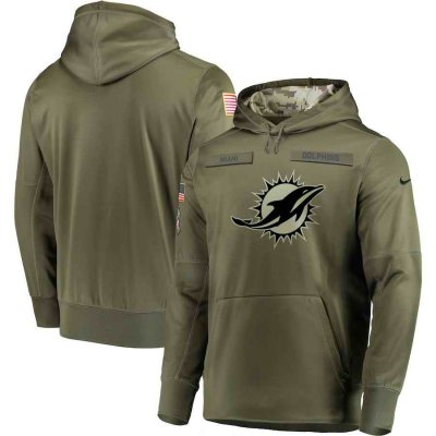 Men's Miami Dolphine 2018 Olive Salute to Service Sideline Therma Performance Pullover Stitched NFL Hoodie