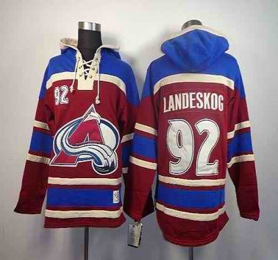 Avalanche #92 Gabriel Landeskog Red Sawyer Hooded Sweatshirt Stitched NHL Jersey