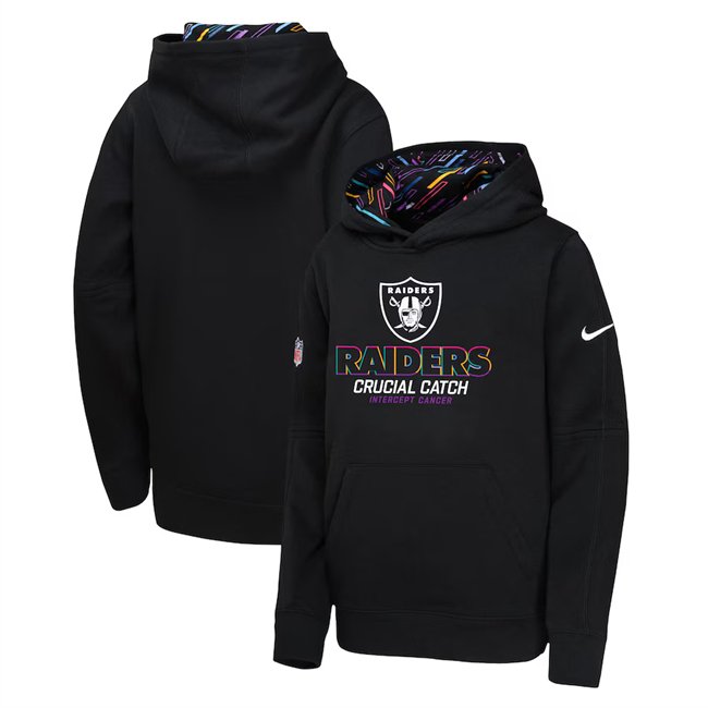 Youth Las Vegas Raiders Black 2024 Crucial Catch Club Pullover Hoodie