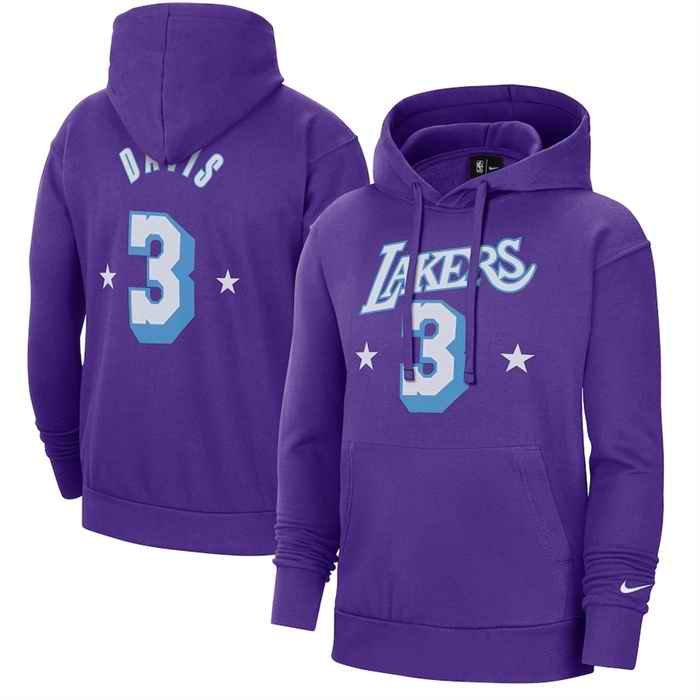 Men's Los Angeles Lakers #3 Anthony Davis Purple 2021/22 City Edition Name & Number  Essential Pullover Hoodie