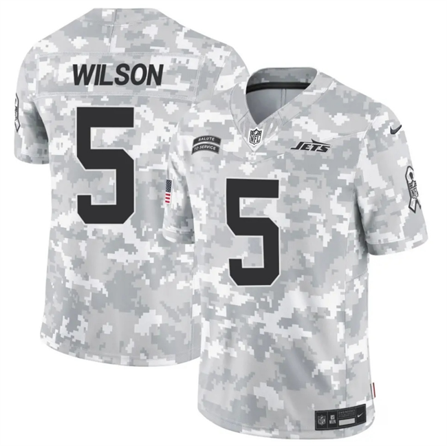 Men's New York Jets #5 Garrett Wilson 2024 F.U.S.E Arctic Camo Salute to Service Limited Stitched Football Jersey