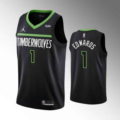 Men's Minnesota Timberwolves #1 Anthony Edwards Black Statement Edition Stitched Jersey