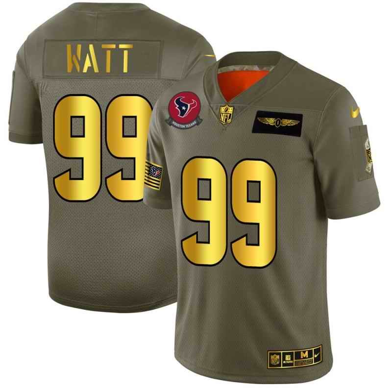 Men's Houston Texans #99 J.J. Watt Black 2019 Olive/Gold Salute To Service Limited Stitched NFL Jersey